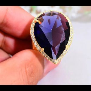 Big Purple Zircon Ring Sz 9